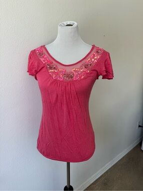 Vanity Pink Y2K Sequin Floral Ruffle Top